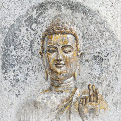 Ölbild Buddha auf grauem Grund